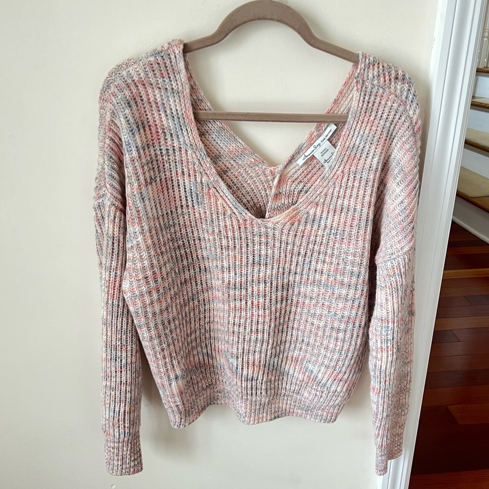 Women’s Multicolor Cropped American Rag Sweater with Twist Back Detail